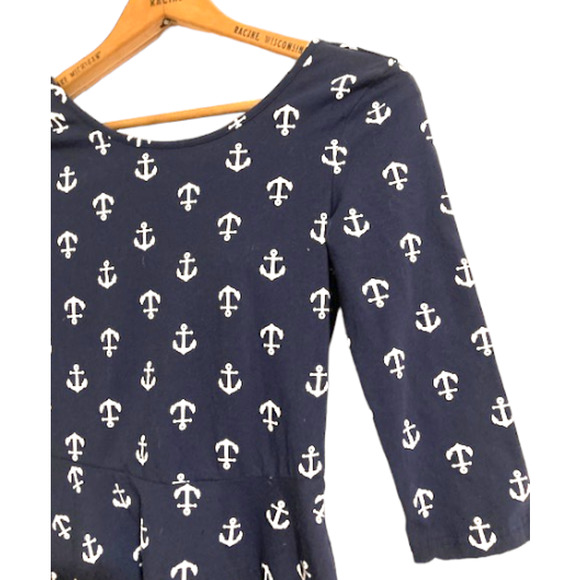 ANCHOR Dress - Rue 21 Navy Blue & White Anchor Pattern Dress With Bow - Small - Picture 3 of 8